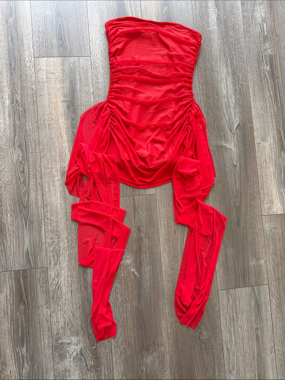 Source Unknown Red Strapless Ruched Mini Dress